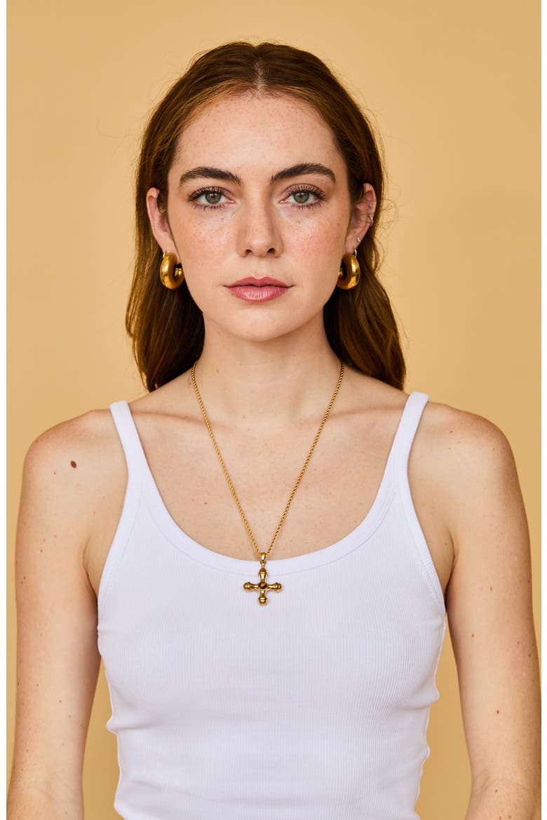 Turin Cross Pendant Necklace, Alternate, color, BROWN