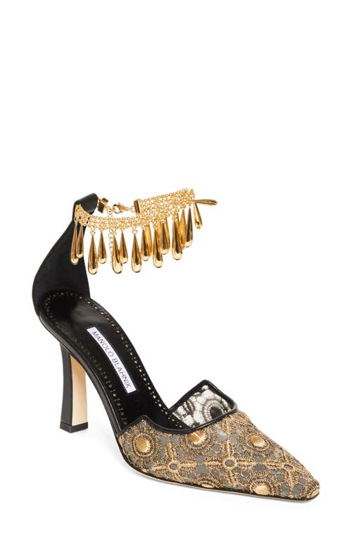 Manolo Blahnik Harnicus 105 Leather-trimmed Lace Pumps In Black