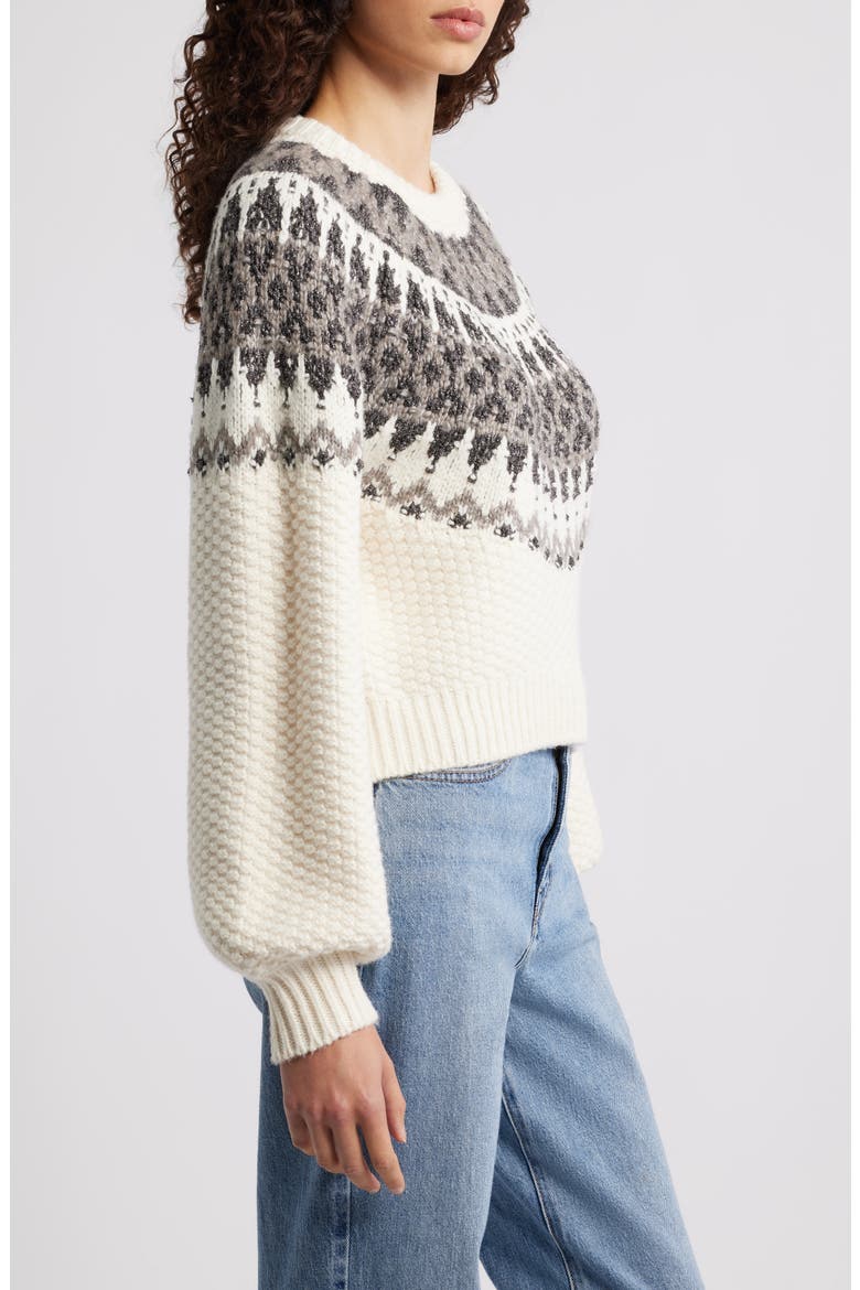 Alora Metallic Fair Isle Balloon Sleeve Sweater, Alternate, color, SEA SALT COMBO