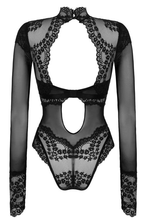 Hunkemoller Hunkemöller Daisy Long Sleeve Mesh & Lace Teddy In Caviar