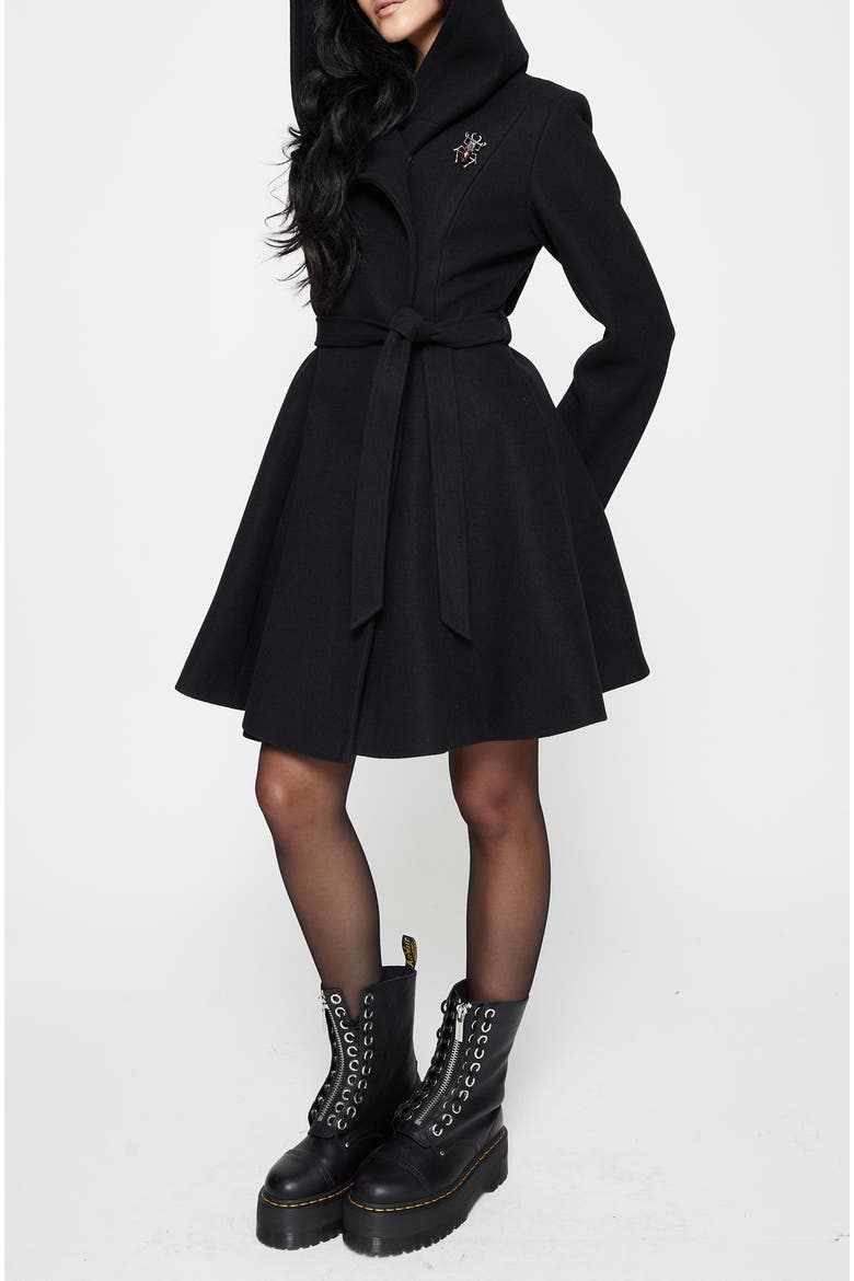 Camilla Tie Waist Hooded Coat, Main, color, Black
