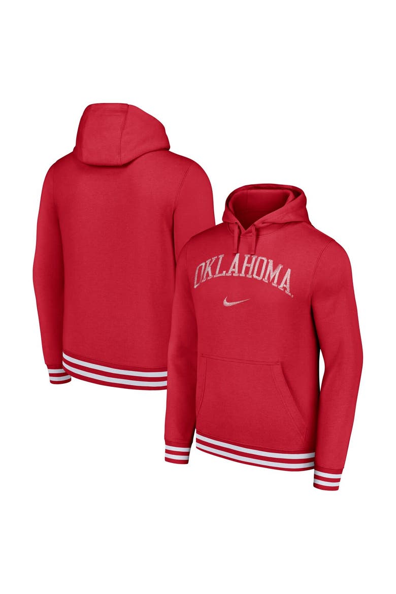 Men's Nike Crimson Oklahoma Sooners Distressed Sketch Retro Fitted Pullover Hoodie, Main, color, Crimson
