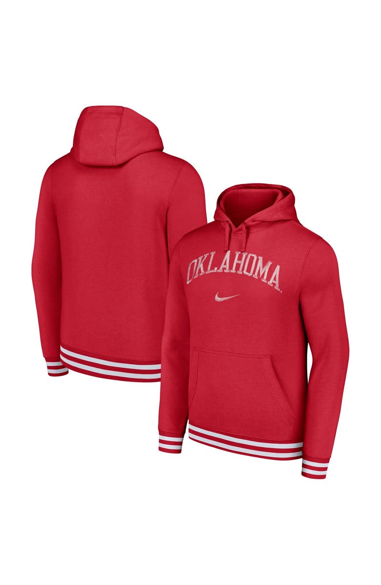 Nike Men's Nike Crimson Oklahoma Sooners Distressed Sketch Retro Fitted Pullover Hoodie, Main, color, Crimson