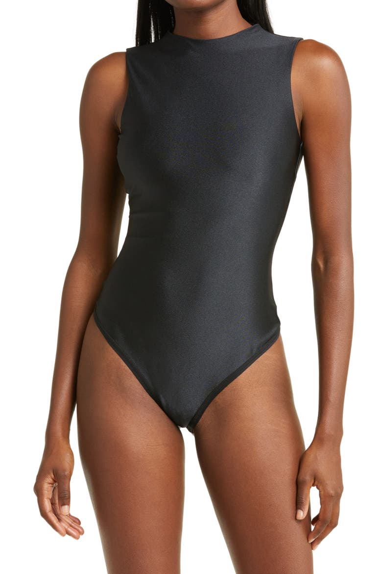 Disco Sleeveless Mock Neck Bodysuit, Main, color, ONYX