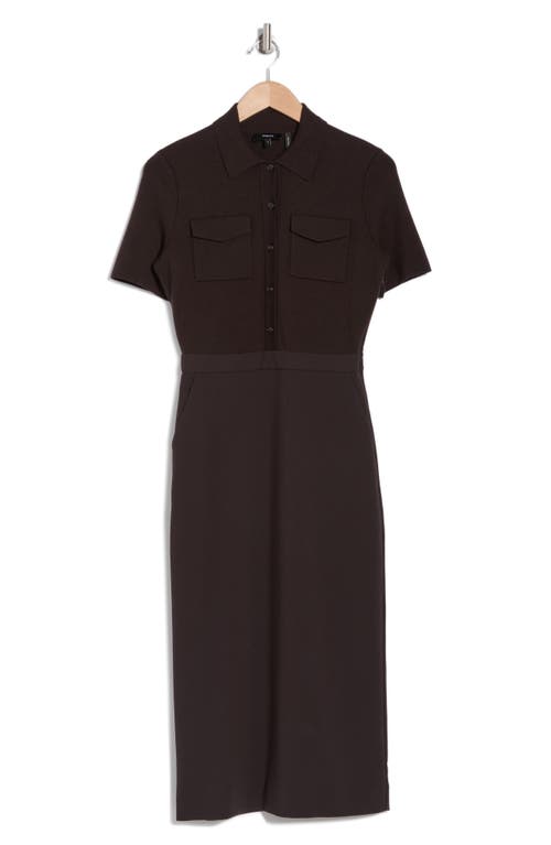 Theory Button Front Mixed Media Crepe Dress In Hickory