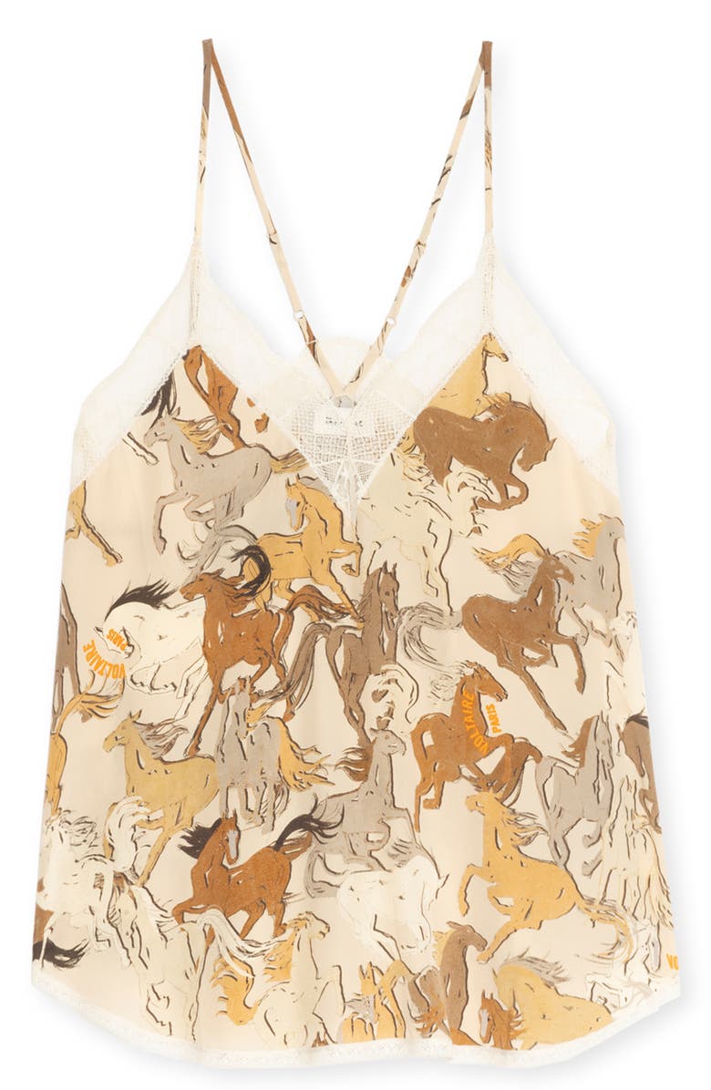 Zadig & Voltaire Christy Horse Print Crêpe de Chine Silk Camisole, Alternate, color, Ecru