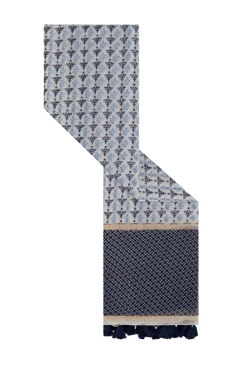 GERARD DAREL Hand Printed Silk Blend Scarf, Alternate, color, Navy Blue