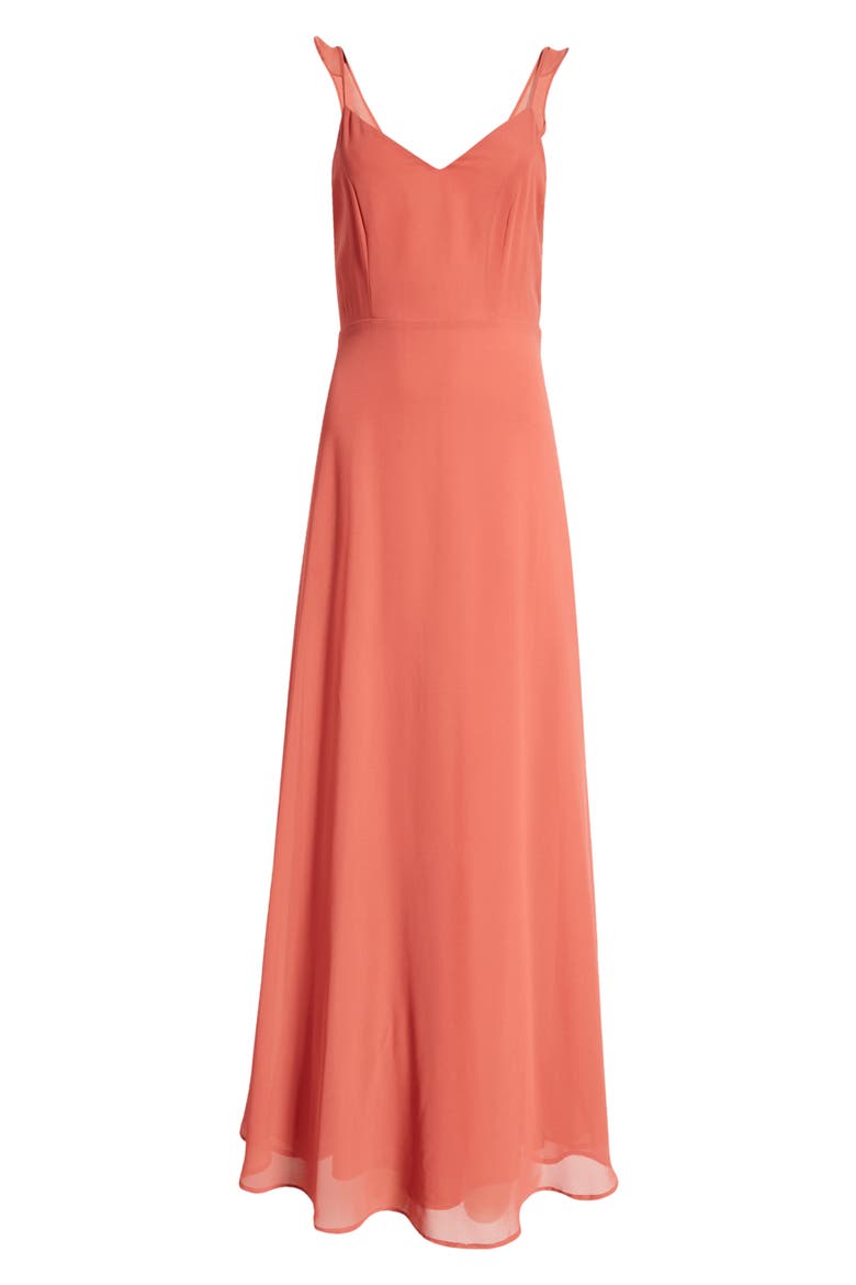 Flutter Strap A-Line Chiffon Gown, Alternate, color, RUSTY ROSE