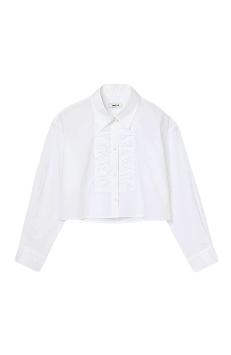 SANDRO Cropped shirt with bow details, Alternate, color, White