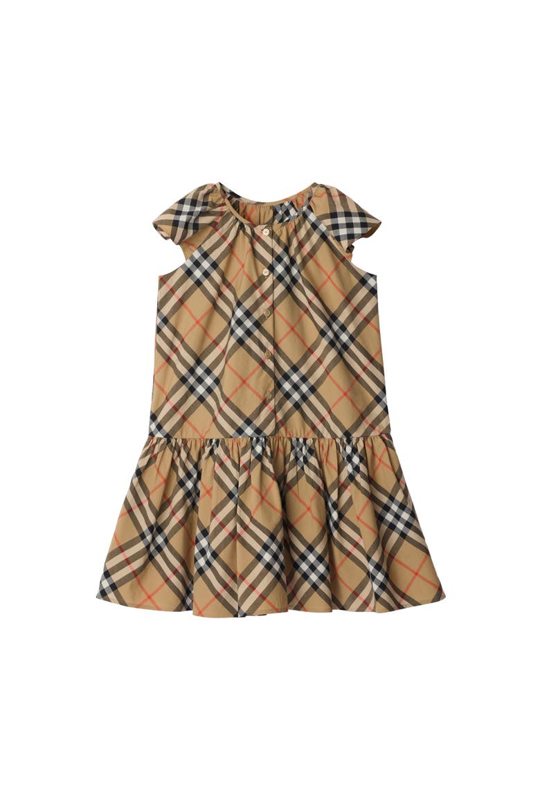Girls' Check Cotton Dress, Main, color, Sand beige