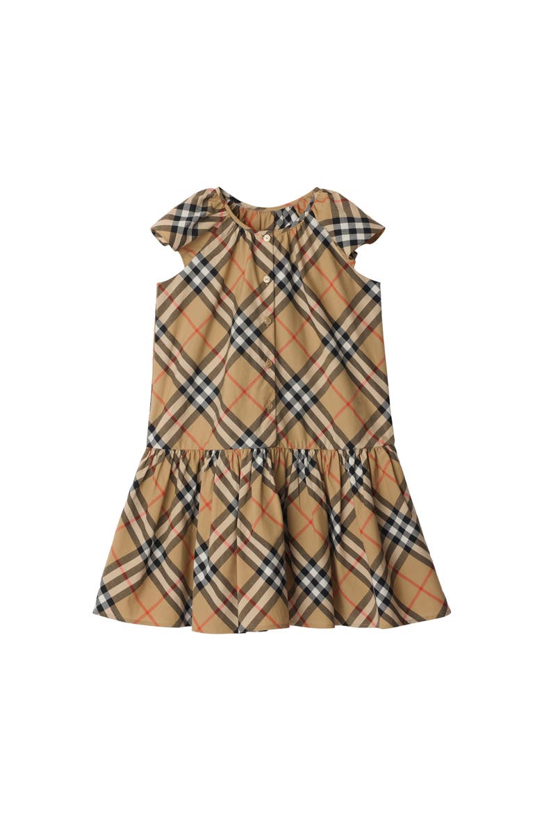 Burberry Girls' Check Cotton Dress, Main, color, Sand Beige
