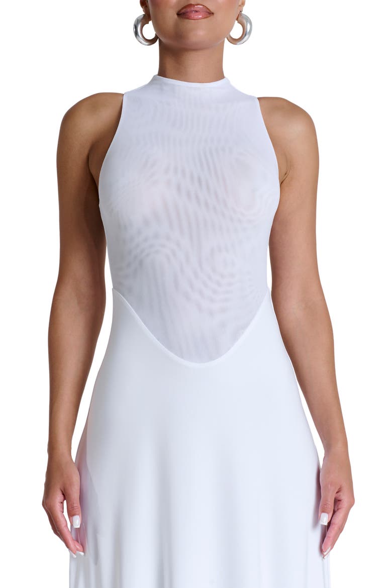 Hourglass Sleeveless Sheer Bodice Midi Dress, Alternate, color, WHITE