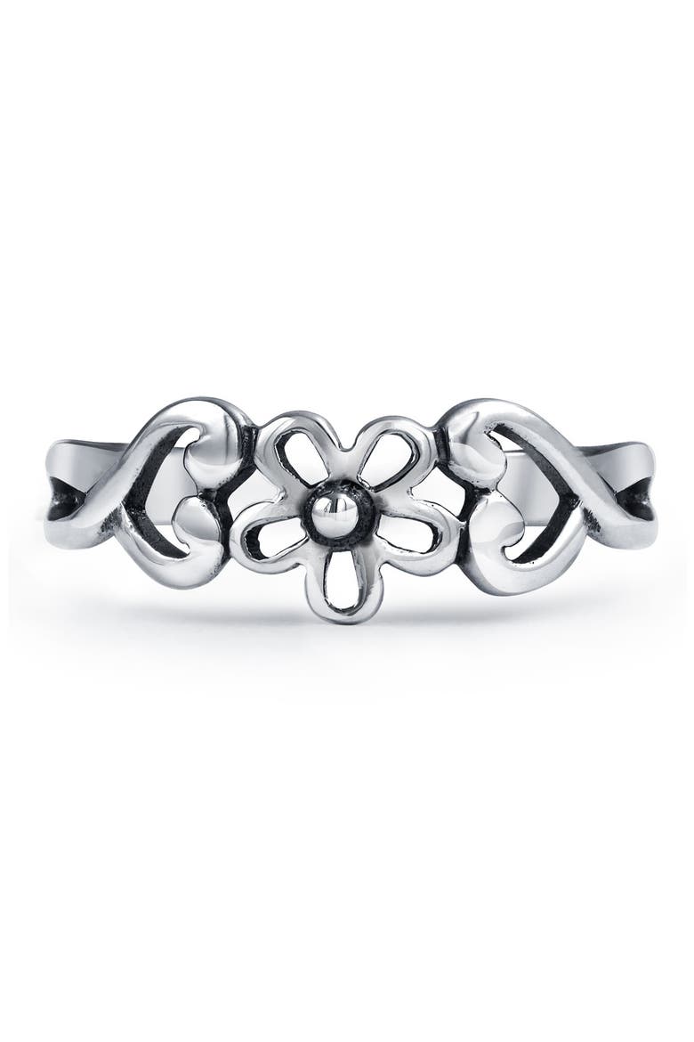Sterling Silver Heart & Flower Toe Ring, Alternate, color, SILVER