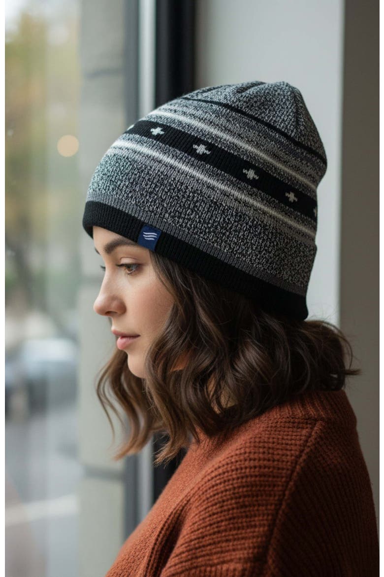 The Merino Wool Slouchy Modern Fair Isle Beanie, Alternate, color, Black