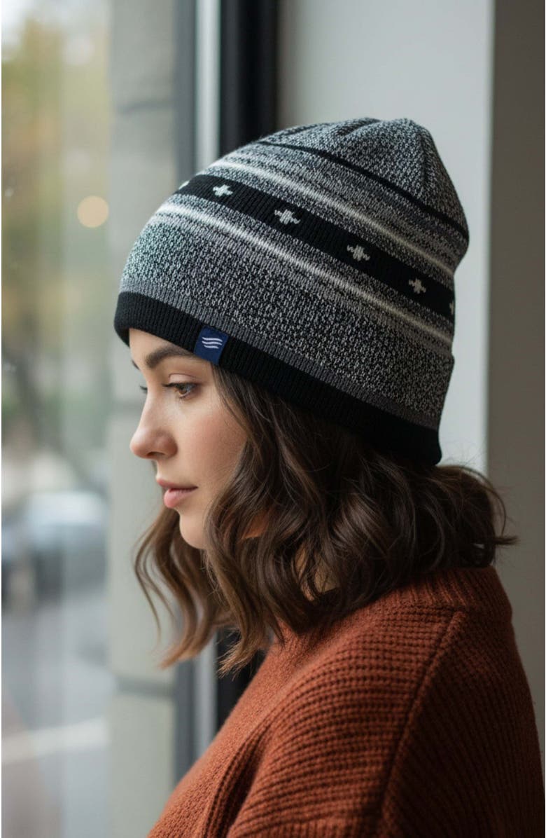 United By Blue The Merino Wool Slouchy Modern Fair Isle Beanie, Alternate, color, Black