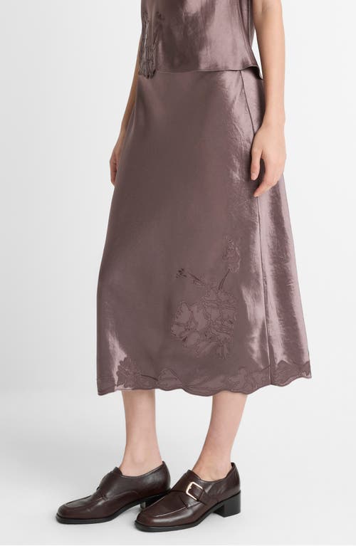 Vince Embroidered Satin Maxi Slip Skirt In Purple