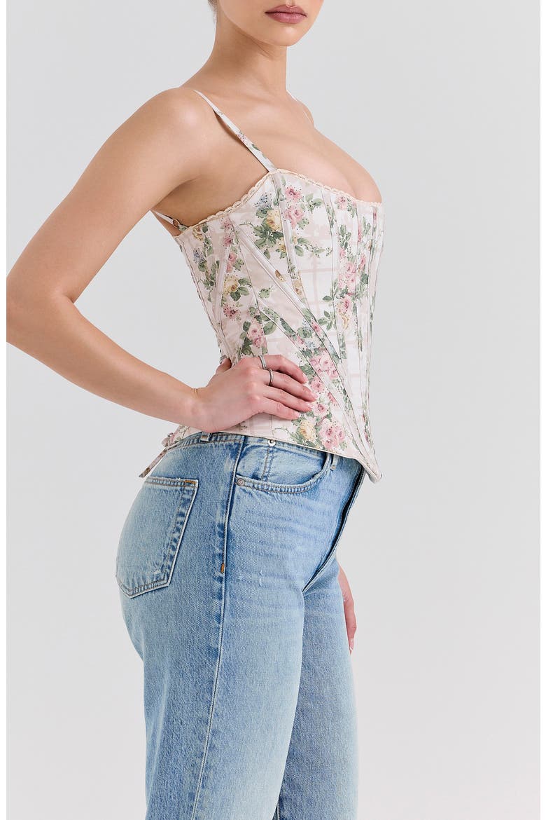 Cadie Stretch Cotton Corset Top, Alternate, color, VINTAGE FLORAL AND CREAM