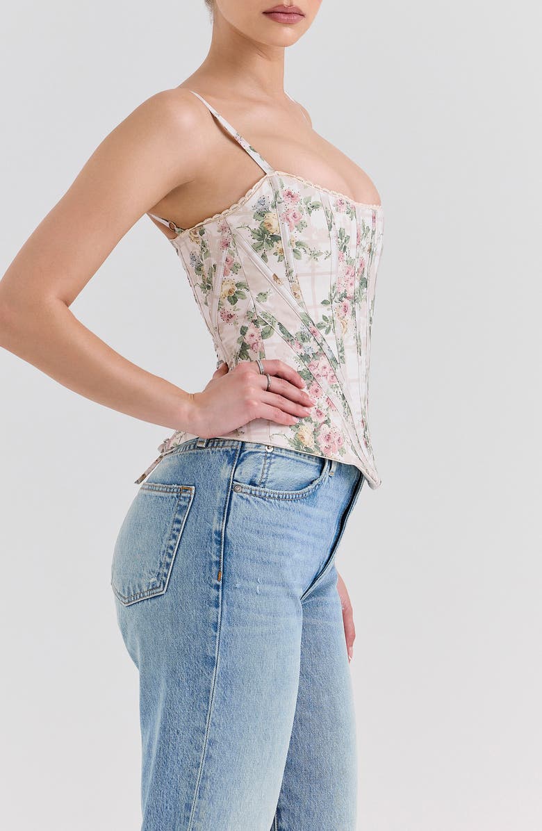HOUSE OF CB Cadie Stretch Cotton Corset Top, Alternate, color, Vintage Floral And Cream