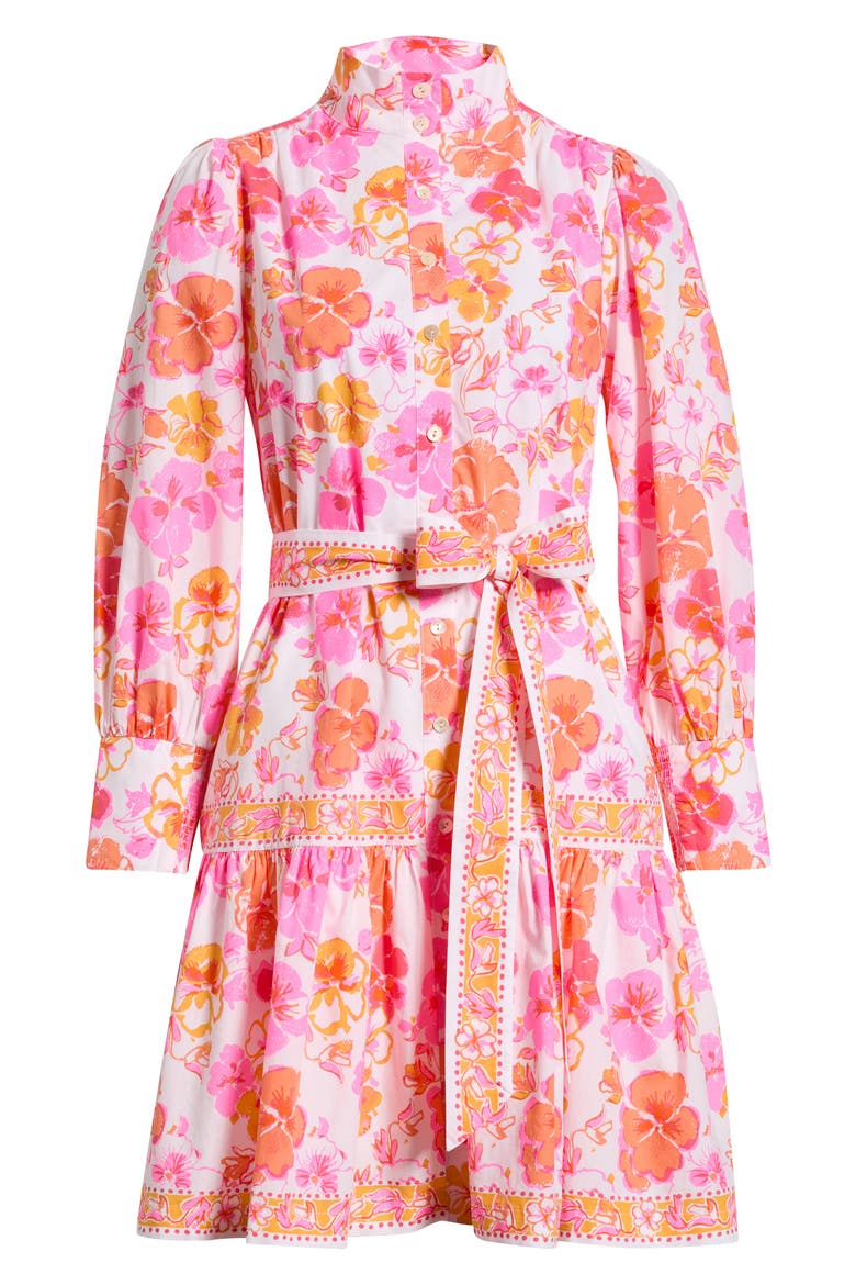 Drena Print Tie Waist Long Sleeve Dress, Main, color, RESORT WHITE PANSY FANSY