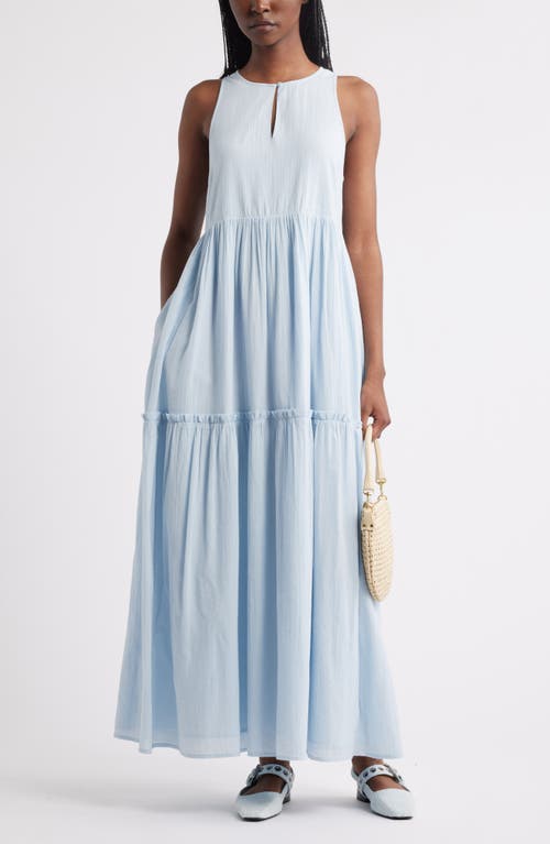 Treasure & Bond Sleeveless Tiered Cotton Gauze Maxi Sundress In Blue