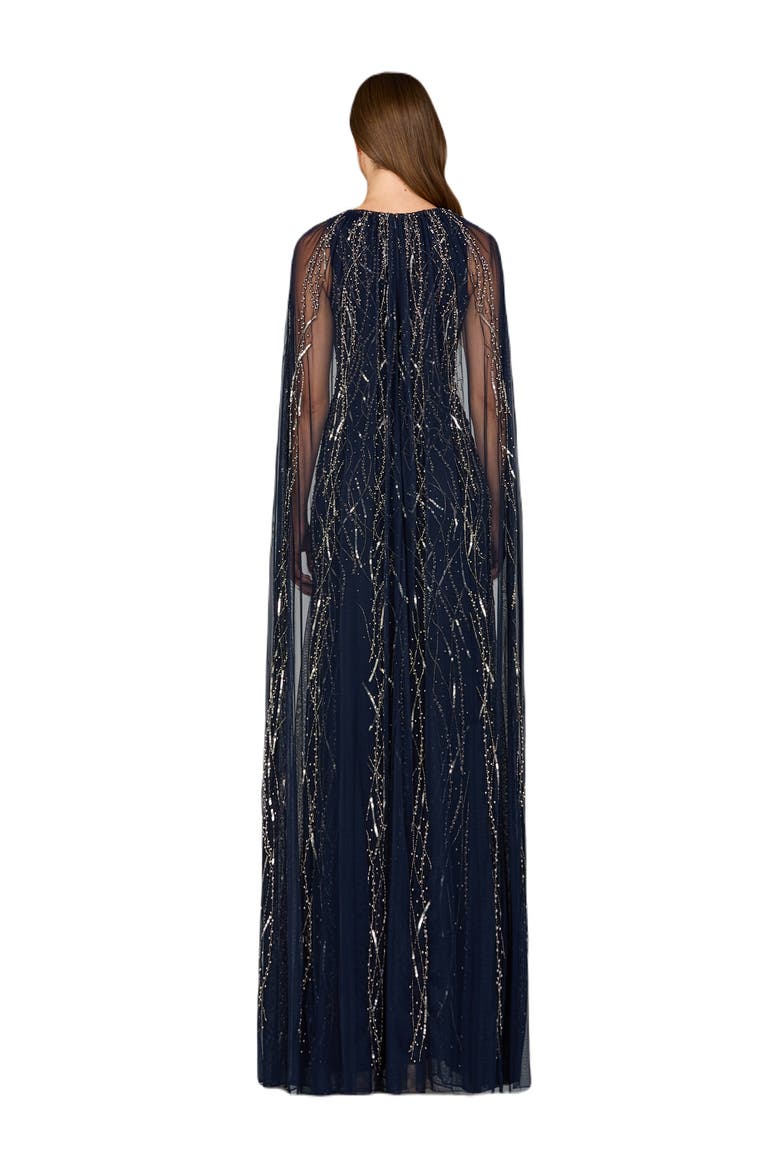 Elegant Beaded Dress with Long Cape, Alternate, color, Navy
