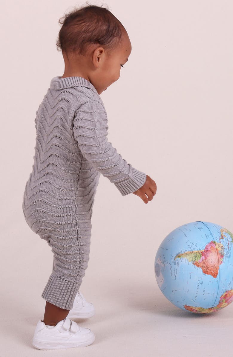 TINY TRIBE Cotton Pointelle Romper, Alternate, color, Grey