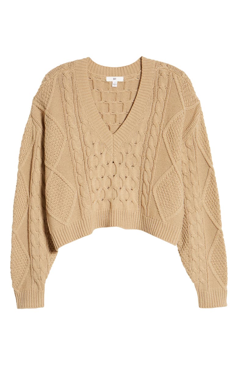 BP. V-Neck Cable Knit Sweater, Alternate, color, 