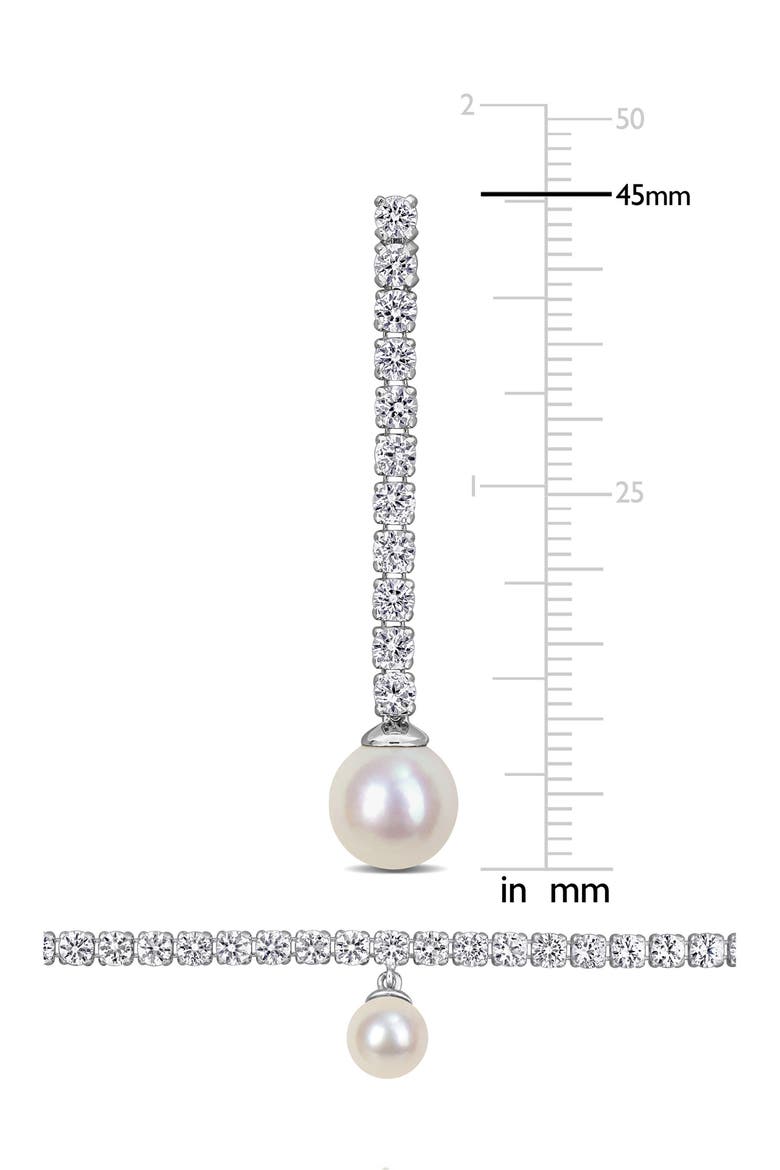 Lab Grown White Sapphire & Cultured Pearl Tennis Necklace & Earrings Set, Alternate, color, OFF WHITE