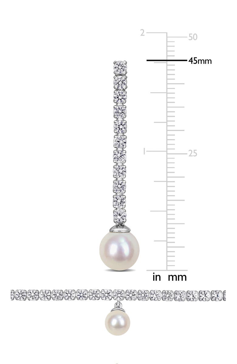 DELMAR Lab Grown White Sapphire & Cultured Pearl Tennis Necklace & Earrings Set, Alternate, color, Off White