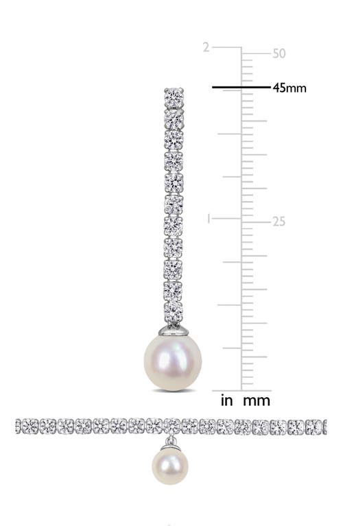Delmar Lab Grown White Sapphire & Cultured Pearl Tennis Necklace & Earrings Set