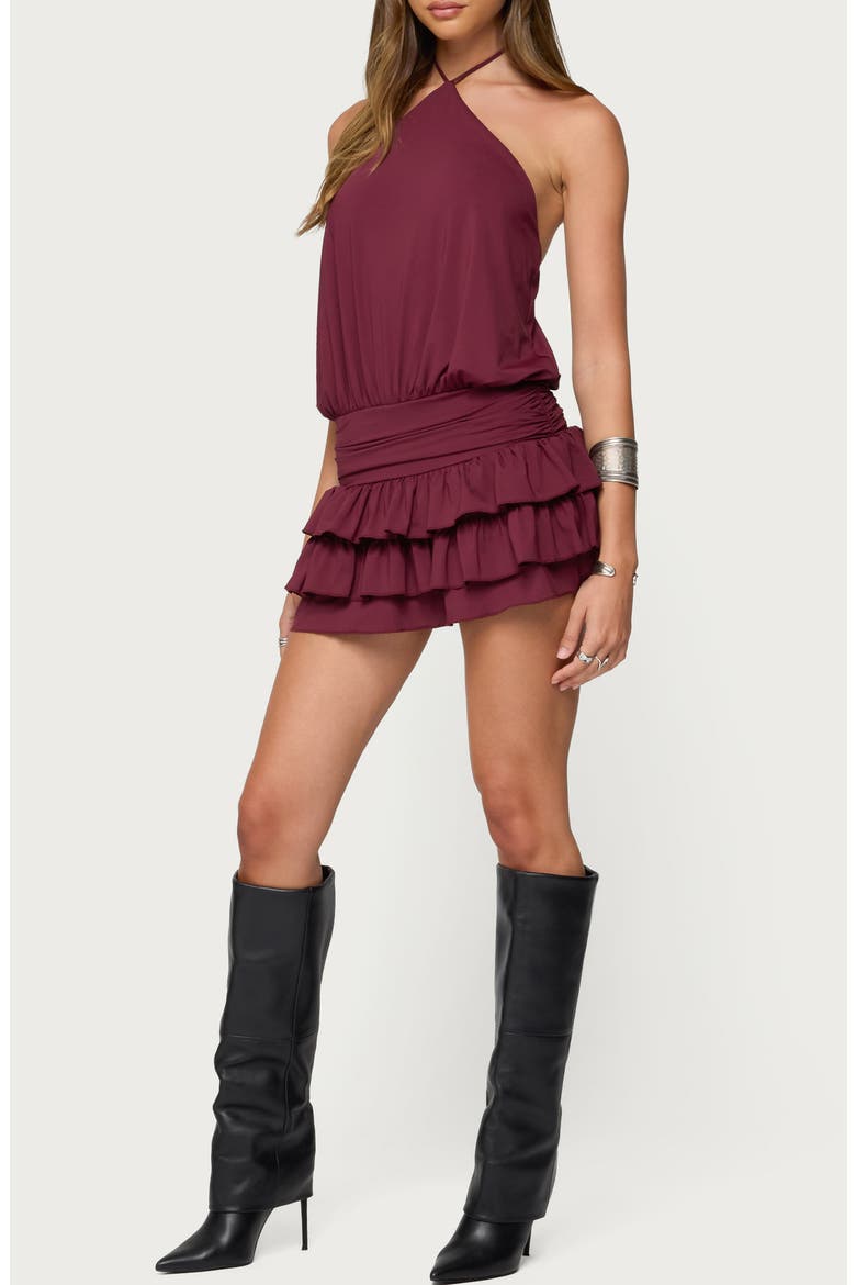 Fontella Layered Ruffle Halter Minidress, Alternate, color, BURGUNDY