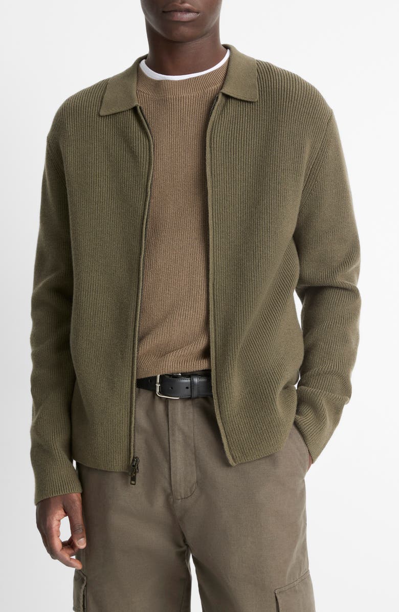 Vince Wool Blend Zip Cardigan, Main, color, Olive Leaf