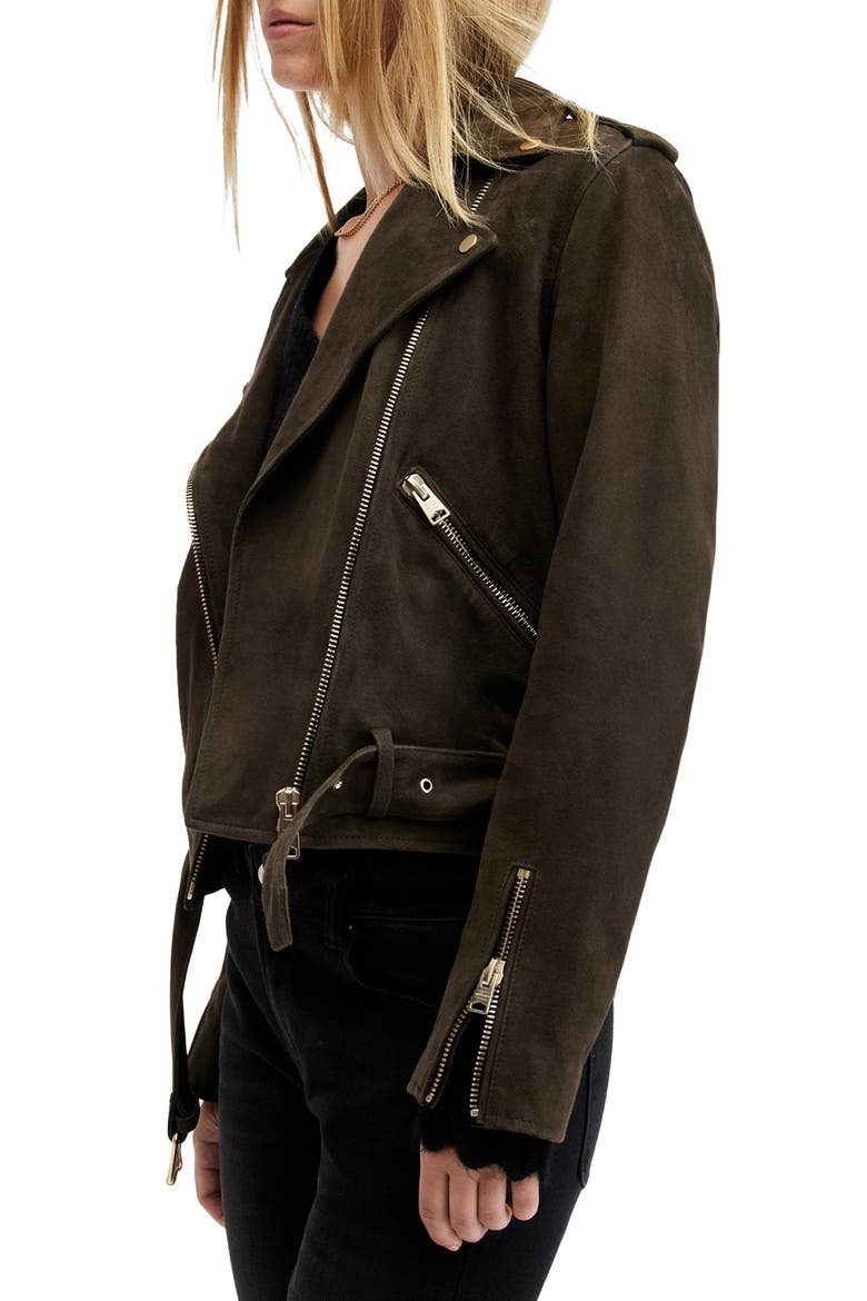 Suede Moto Jacket, Alternate, color, TARMAC GREEN