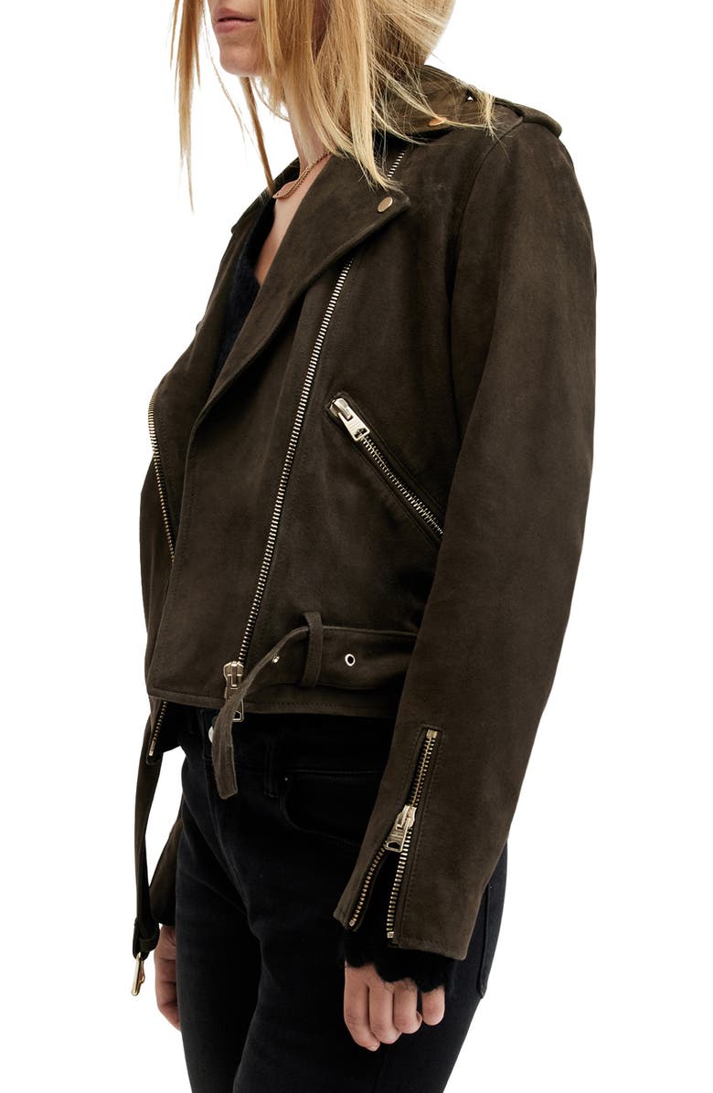 AllSaints Suede Moto Jacket, Alternate, color, Tarmac Green