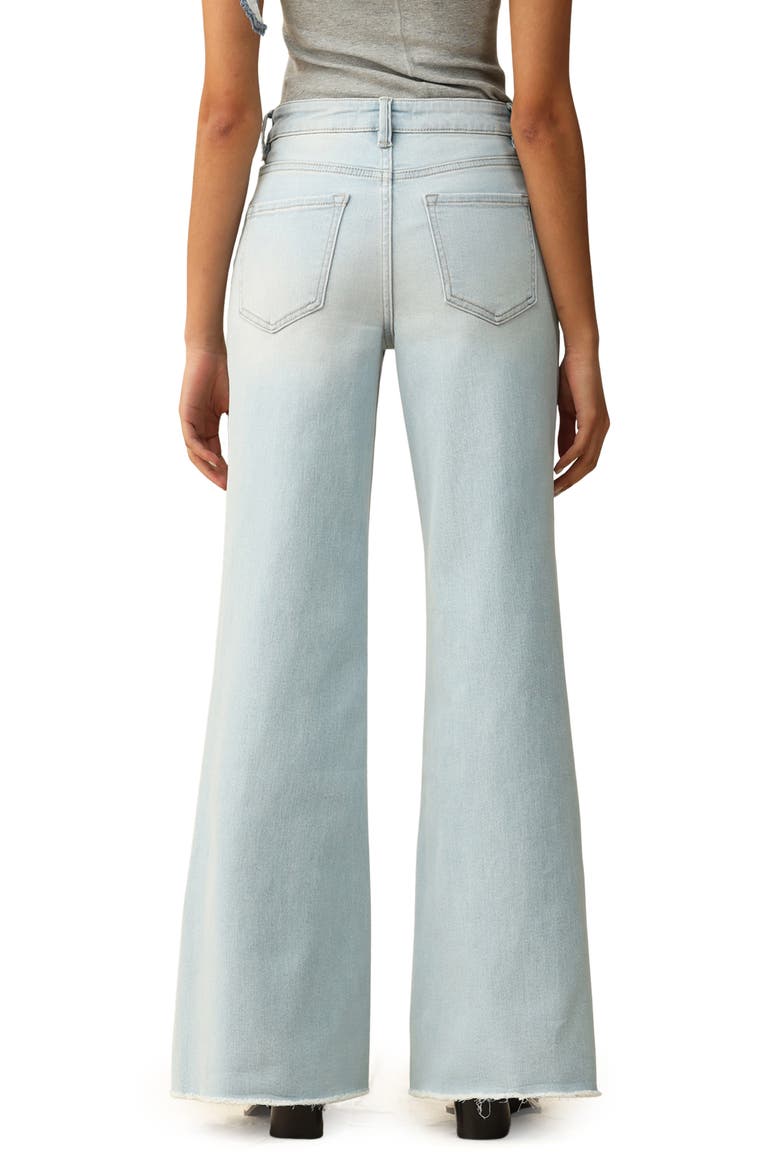 Frayed Exposed Button Mid Rise Wide Leg Jeans, Alternate, color, LIGHT BLUE