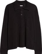 Bode Anisette Floral Pointelle Stitch Cotton Polo Sweater