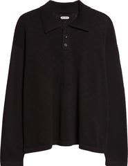 Bode Anisette Floral Pointelle Stitch Cotton Polo Sweater