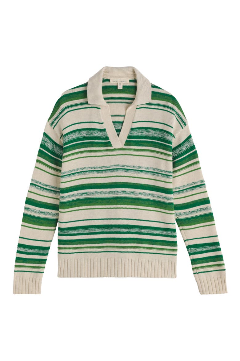 Bird Flight Stripe Organic Cotton Johnny Collar Sweater, Alternate, color, CORULA CHALK BRIGHT GREEN