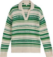 Seasalt Cornwall Bird Flight Stripe Organic Cotton Johnny Collar Sweater