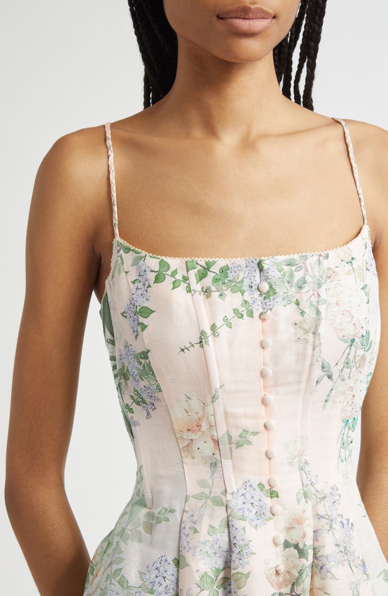 Camilla Corset Fit & Flare Linen & Silk Dress, Alternate, color,