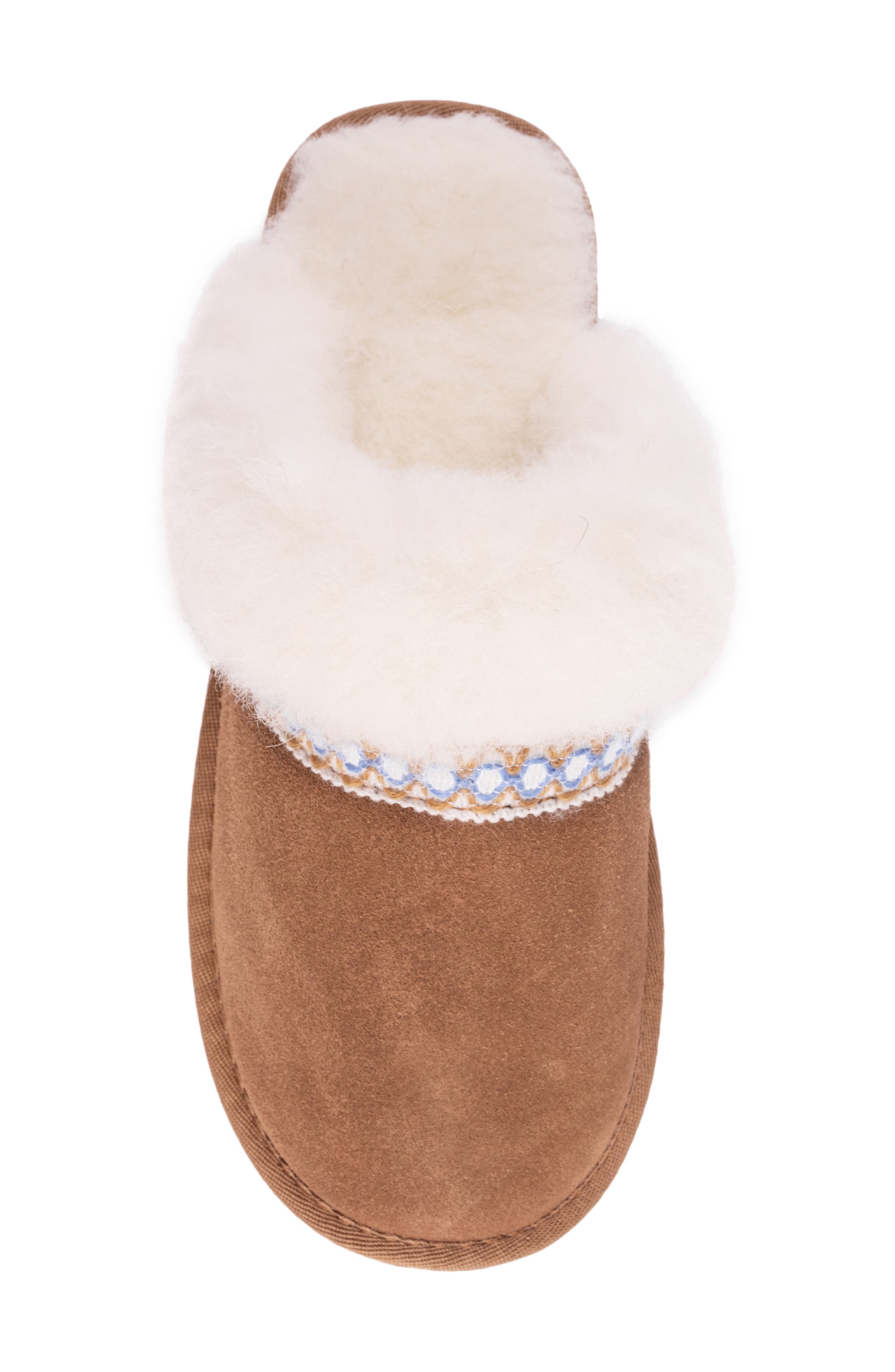 MUK LUKS Dawn Suede Scuff Slipper with Genuine Shearling Trim, Alternate, color, Caramel