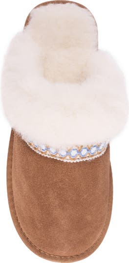 Dawn Suede Scuff Slipper with Genuine Shearling Trim