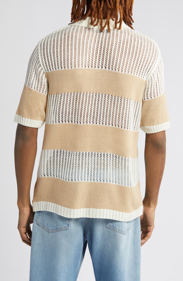 Topman Stripe Crochet Johnny Collar Polo, Alternate, color, 