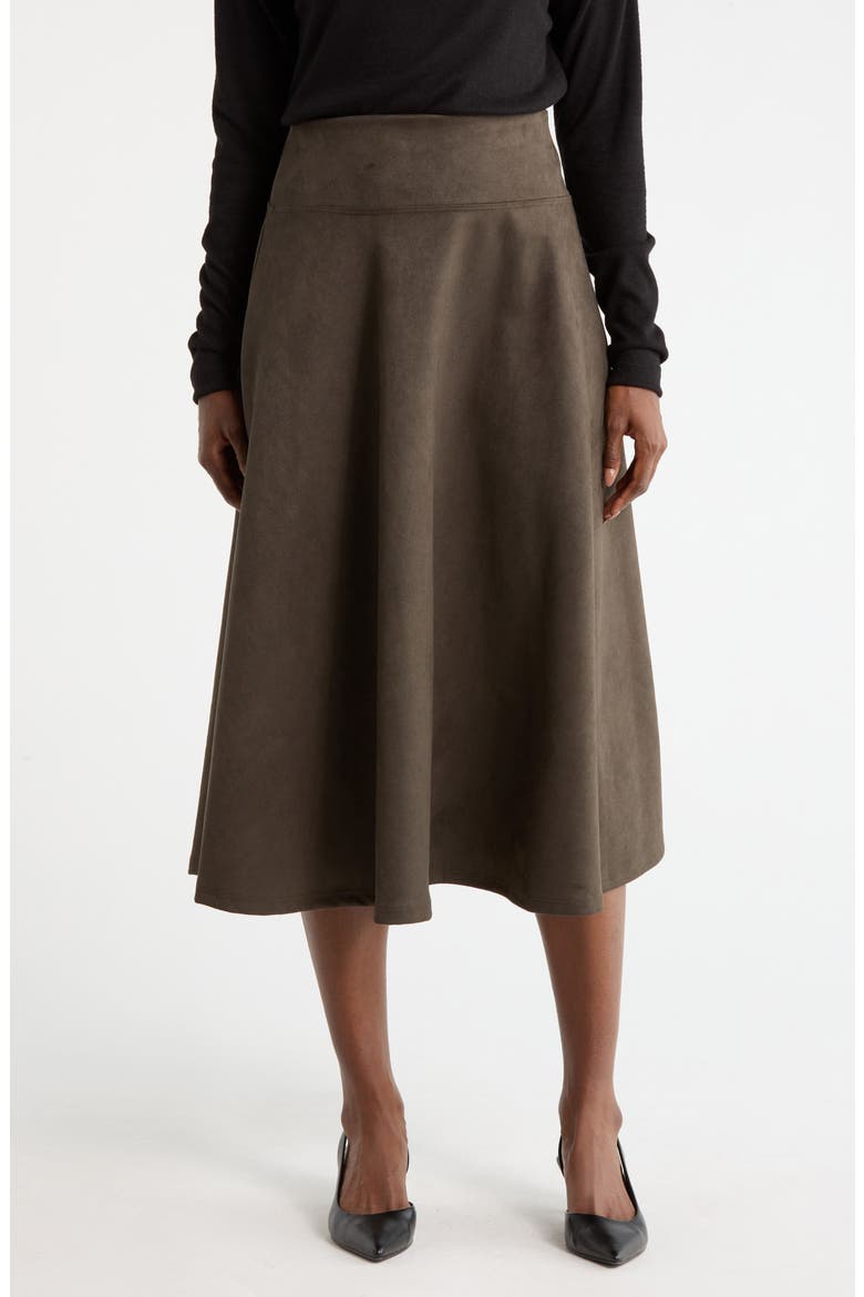 Faux Suede Flare Skirt, Main, color, OLIVE