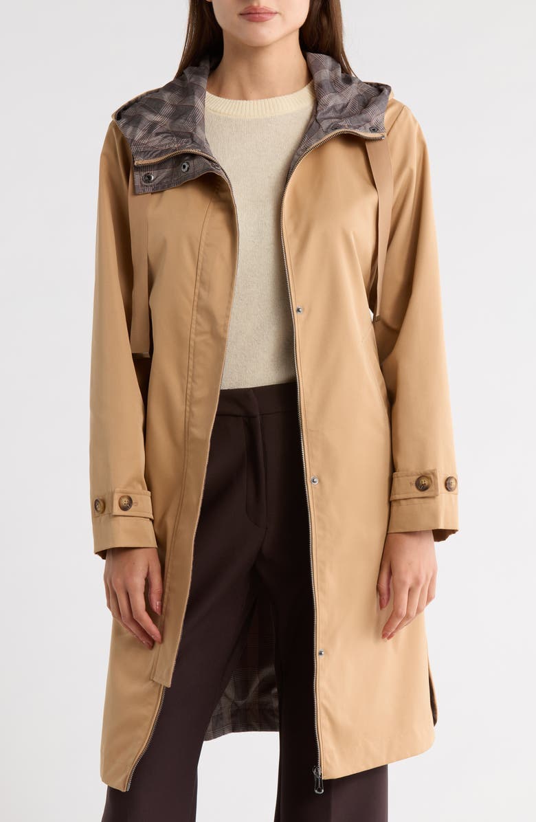 Bernardo Hooded Midlength Raincoat, Alternate, color, Khaki