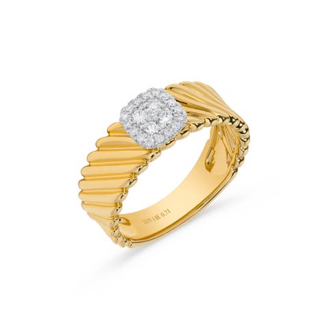 Diamond Cluster Gold Swirl Stack Ring in 14K Yellow Gold