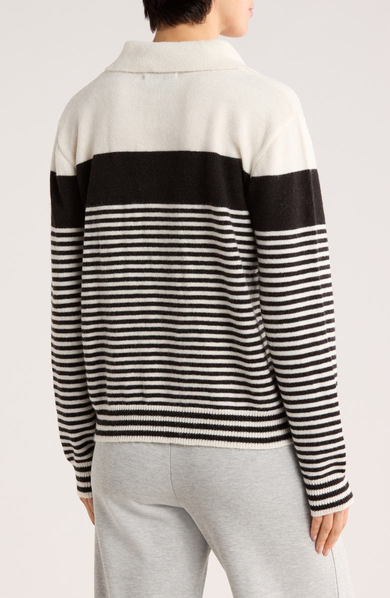Joseph A Stripe Johnny Collar Sweater, Alternate, color, Egret/ Black