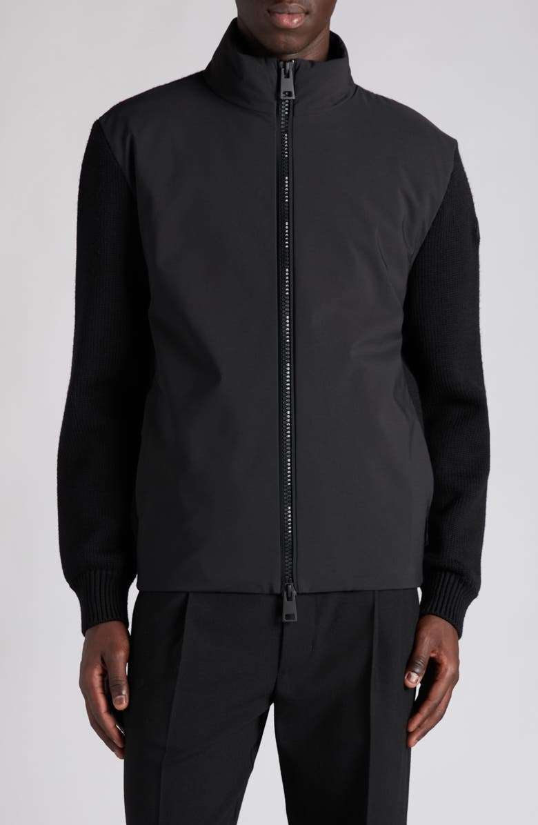 Moncler Mixed Media Down Jacket, Main, color, Black