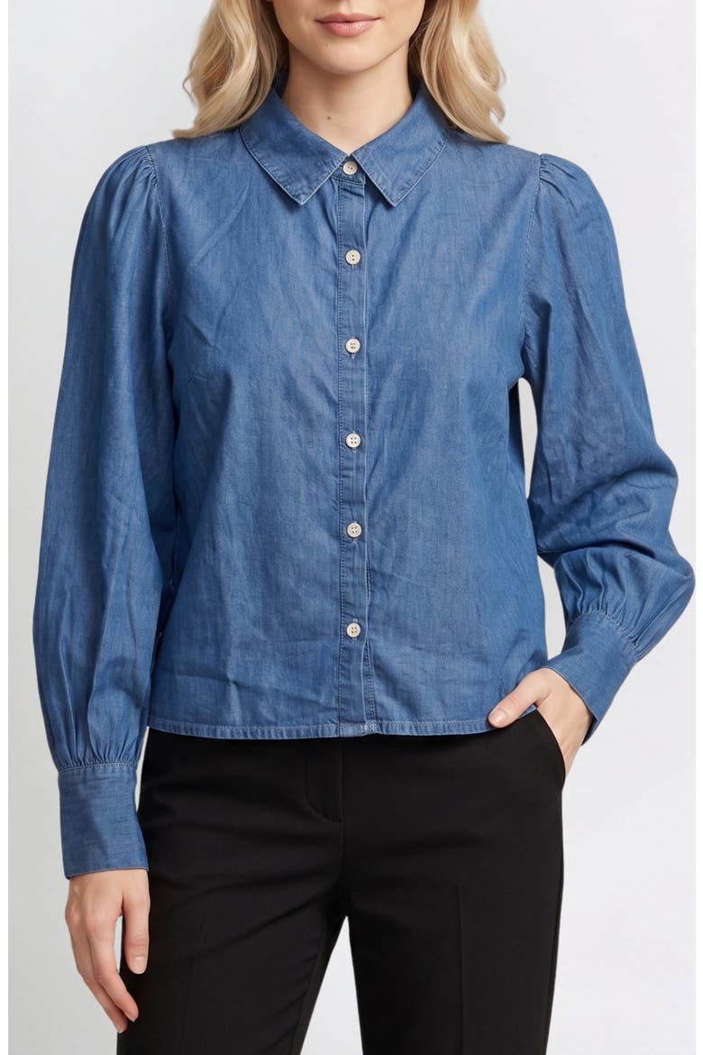 Puff Sleeve Cotton Shirt, Main, color, RIVER INDIGO