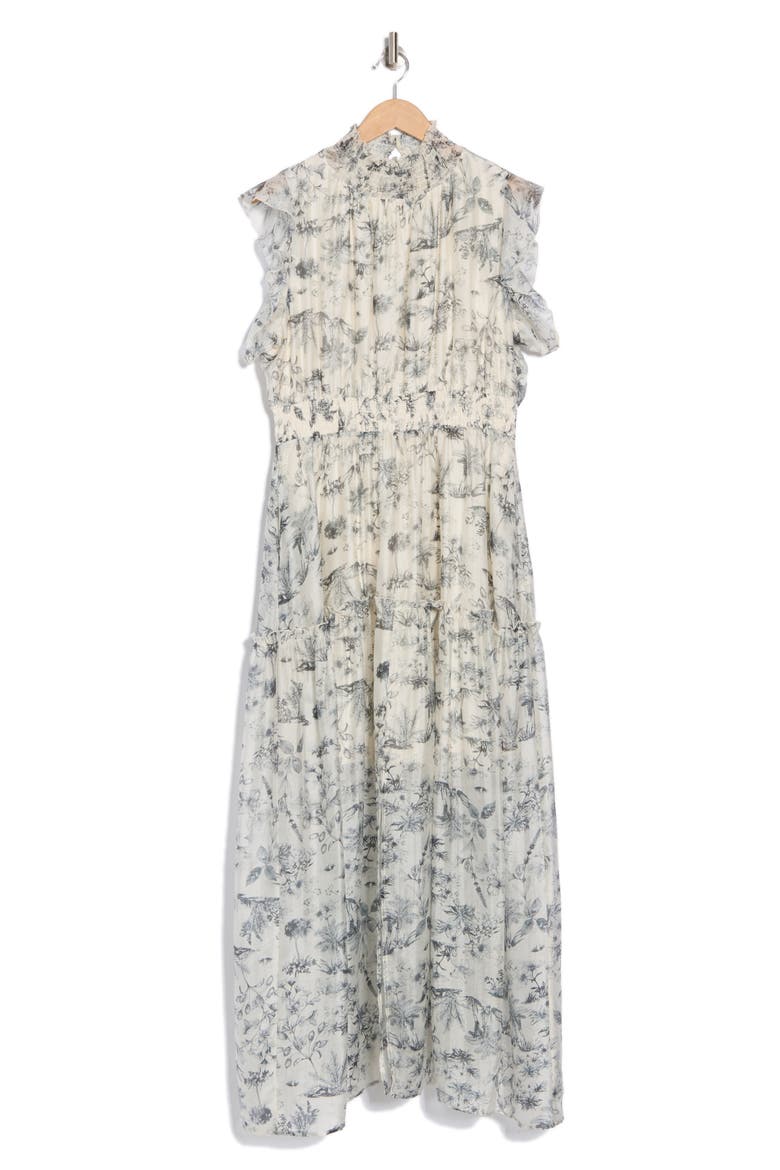 Floral Flutter Sleeve Maxi Dress, Alternate, color, WHITE BLACK